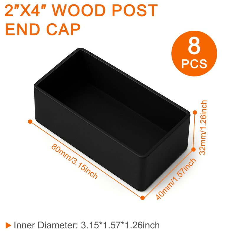 YCQDDA (8 PCS) 2x4 Wood Post Rubber End Caps (1.57"" x 3.15"") - Waterproof and Weather-Resistant Rubber Caps for Table Legs, Chair Legs, Armrests, and Outdoor Lumber Posts (Black) - Image 2